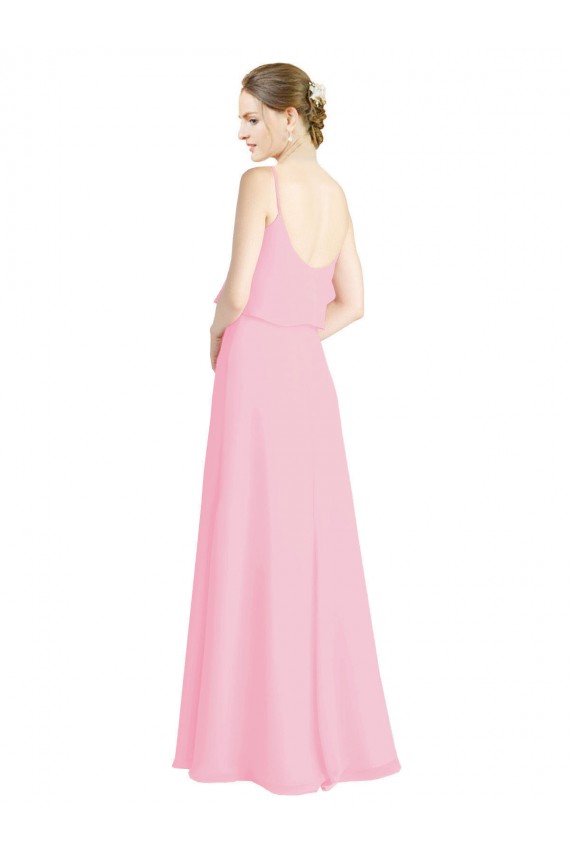 Sem Mangas Alças finas Abrir de volta Chiffon Linha A Quase Rosa Vestidos de Madrinha