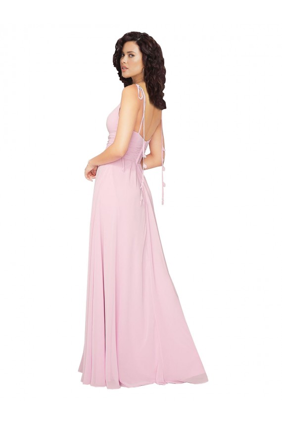 Sem Mangas Decote V Costas em V Chiffon Longo Linha A Vestido de Madrinha