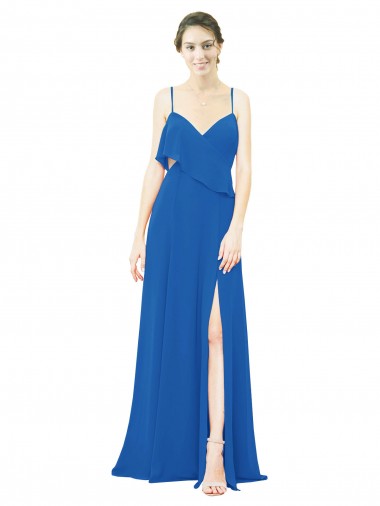 Sem Mangas Alças finas Chiffon Linha A Realeza Longo Vestidos de Madrinha