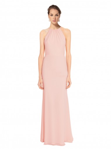 Sem Mangas Alças finas Chiffon Linha A Rosa 114# Longo Vestidos de Madrinha