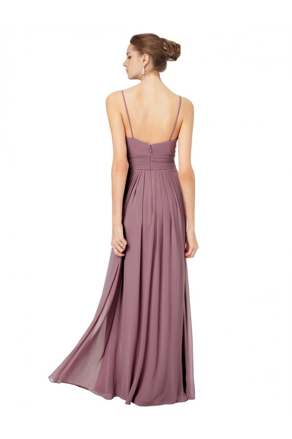 Sem Mangas Alças finas Abrir de volta Chiffon Linha A Longo Vestidos de Madrinha