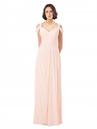 Sem Mangas Fora do Ombro Buraco da fechadura Chiffon Linha A Longo Vestidos de Madrinha