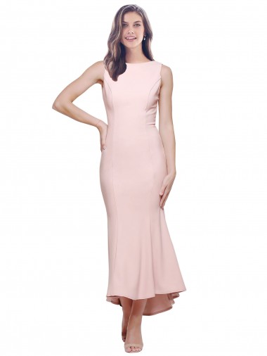 Sem Mangas Decote Alto Lombar Crepe Esticado Bainha Vestidos de Madrinha / Vestidos de Noite / Vestidos de Festa / Vestidos de Cocktail
