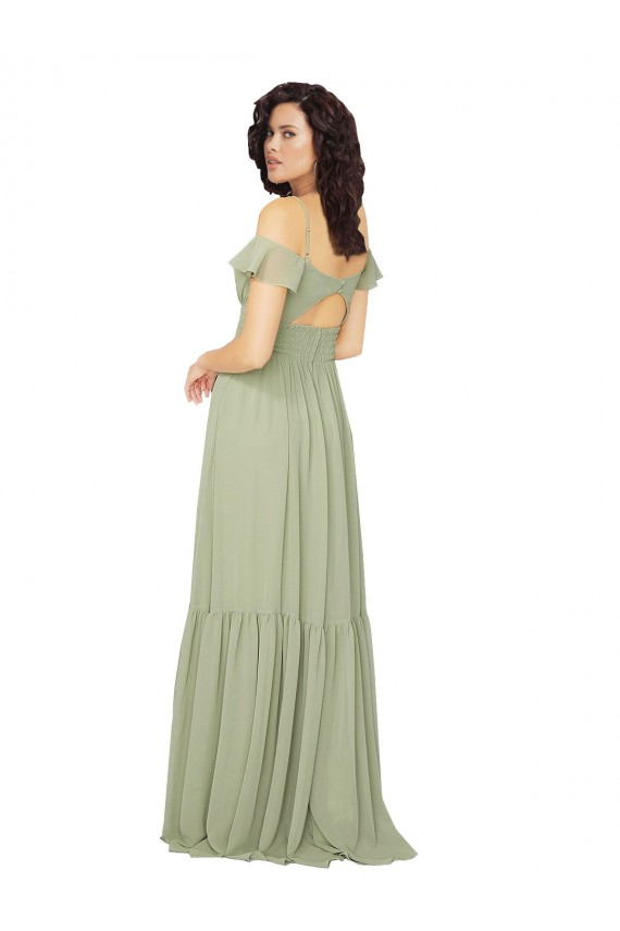 Ombro Frio Decote V Buraco da fechadura Chiffon Linha A Vestidos de Madrinha