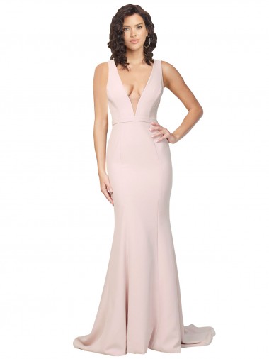 Sem Mangas Decote V Costas em V Crepe Esticado Bainha Vestidos de Madrinha / Vestidos de Noite / Vestidos de Festa