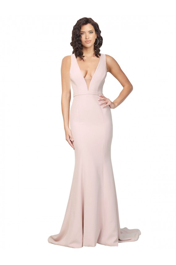 Sem Mangas Decote V Costas em V Crepe Esticado Bainha Vestidos de Madrinha / Vestidos de Noite / Vestidos de Festa