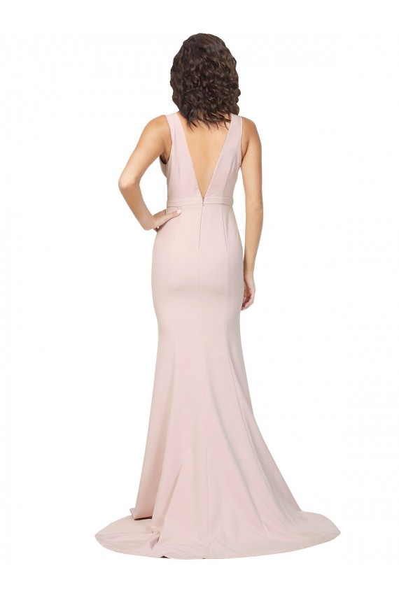 Sem Mangas Decote V Costas em V Crepe Esticado Bainha Vestidos de Madrinha / Vestidos de Noite / Vestidos de Festa