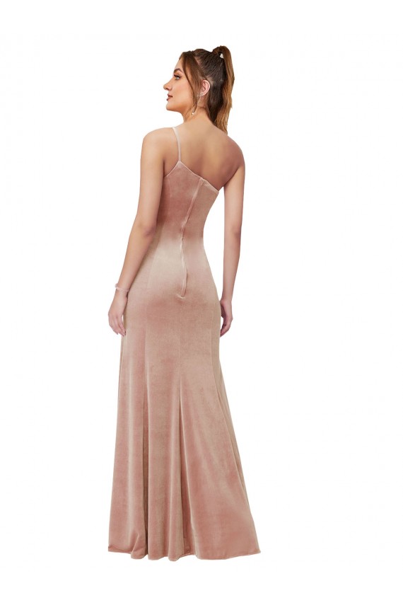 Sem Mangas Um Ombro Veludo Elástico Bainha Rosa Vestidos de Madrinha / Vestidos de Noite / Vestidos de Festa