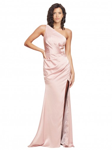 Sem Mangas Um Ombro Lombar Cetim Sedoso Bainha Vestidos de Madrinha / Vestidos de Noite / Vestidos de Festa