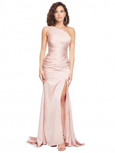 Sem Mangas Um Ombro Cetim Sedoso Bainha Vestidos de Madrinha / Vestidos de Noite / Vestidos de Festa