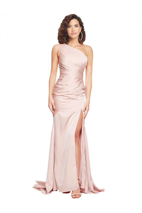 Sem Mangas Um Ombro Cetim Sedoso Bainha Vestidos de Madrinha / Vestidos de Noite / Vestidos de Festa