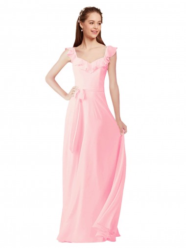 Mangas Curtas Decote V Chiffon Linha A Vestidos de Madrinha