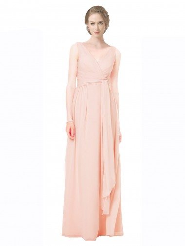 Sem Mangas Decote V Costas em V Chiffon Linha A Vestido de Madrinha