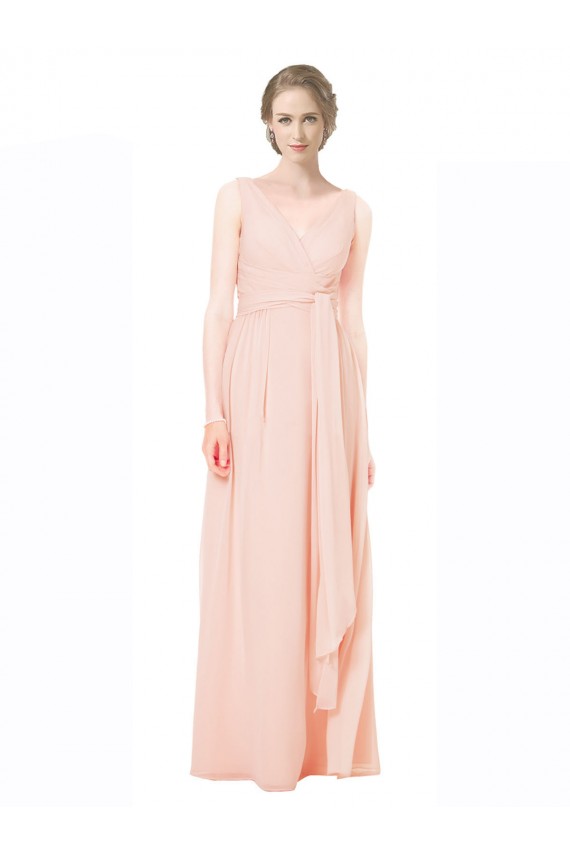 Sem Mangas Decote V Costas em V Chiffon Linha A Vestido de Madrinha