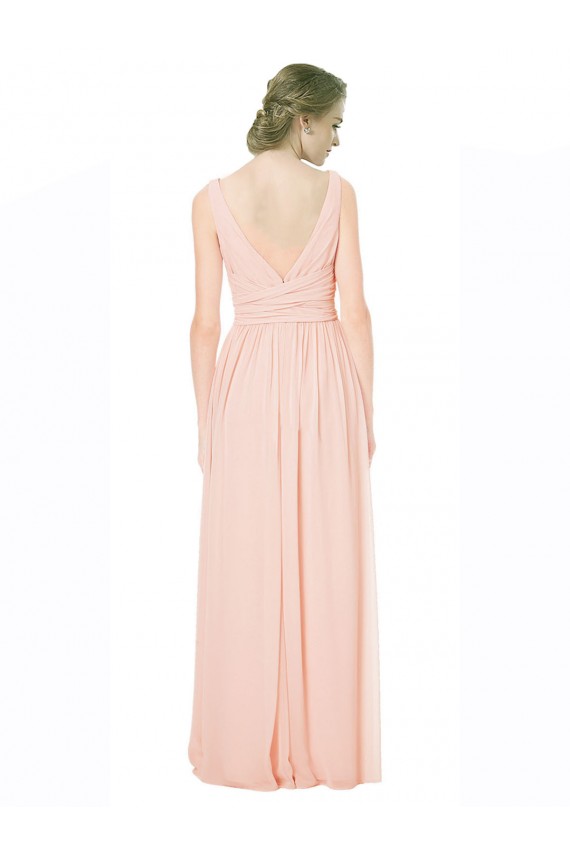 Sem Mangas Decote V Costas em V Chiffon Linha A Vestido de Madrinha