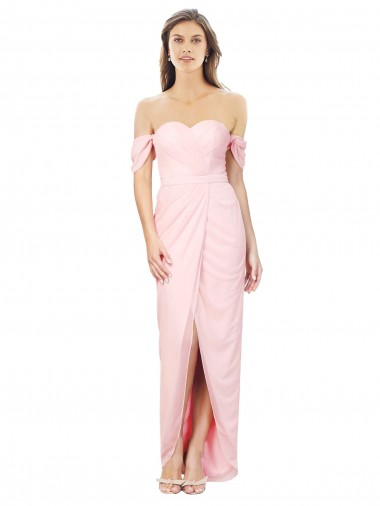 Sem Mangas Fora do Ombro Chiffon Linha A Alto Baixo, Vestidos de Madrinha