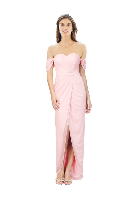 Sem Mangas Fora do Ombro Chiffon Linha A Alto Baixo, Vestidos de Madrinha