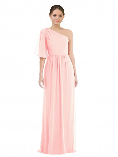 Mangas Sino Um Ombro Chiffon Linha A Vestidos de Madrinha