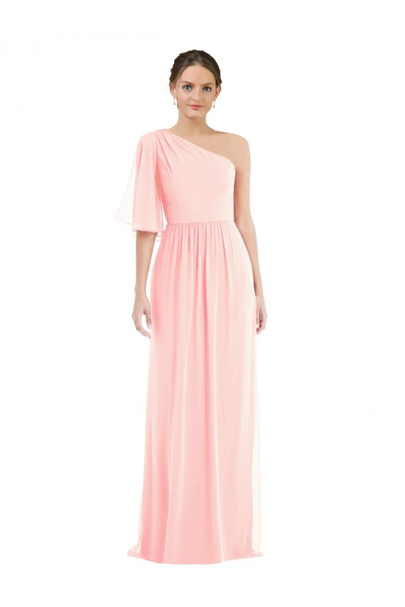 Mangas Sino Um Ombro Chiffon Linha A Vestidos de Madrinha