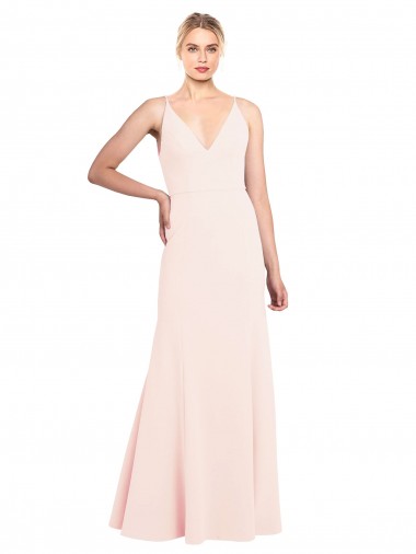 Sem Mangas Decote V Costas em V Crepe Esticado Linha A Longo Vestidos de Madrinha / Vestidos de Noite / Vestidos de Festa