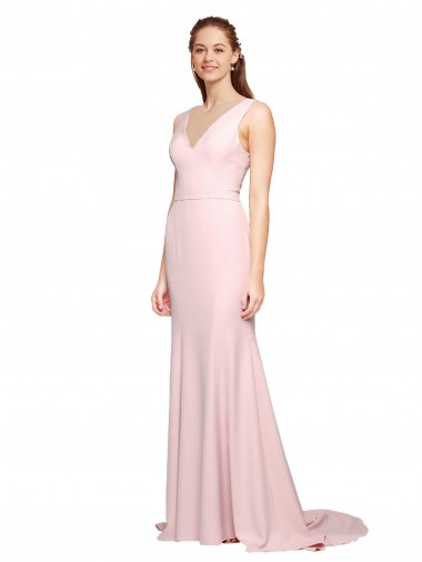 Sem Mangas Decote V Costas em V Crepe Esticado Linha A Longo Vestidos de Madrinha / Vestidos de Festa