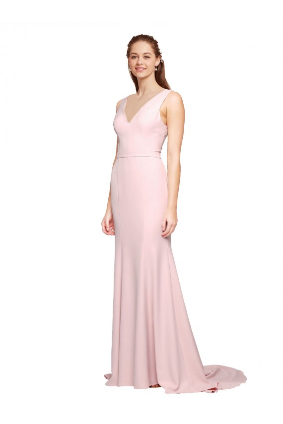 Sem Mangas Decote V Costas em V Crepe Esticado Linha A Longo Vestidos de Madrinha / Vestidos de Festa