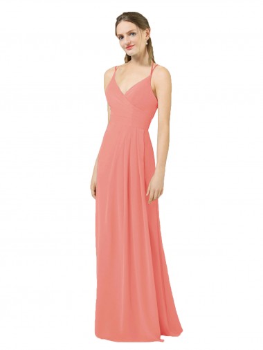 Sem Mangas Decote V Buraco da fechadura Chiffon Bainha Longo Vestidos de Madrinha