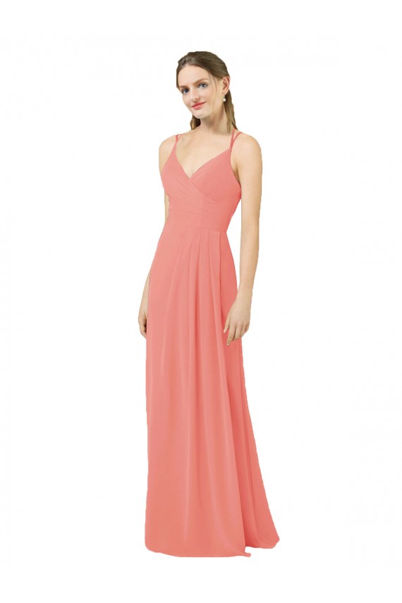 Sem Mangas Decote V Buraco da fechadura Chiffon Bainha Longo Vestidos de Madrinha