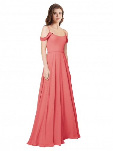Sem Mangas Fora do Ombro Lombar Chiffon Linha A Longo Vestidos de Madrinha