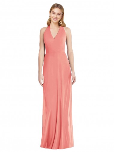 Sem Mangas Cabeçada Chiffon Trombeta Vestidos de Madrinha / Vestidos de Noite