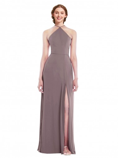 Sem Mangas Cabeçada Lombar Chiffon Linha A Vestidos de Madrinha / Vestidos de Noite