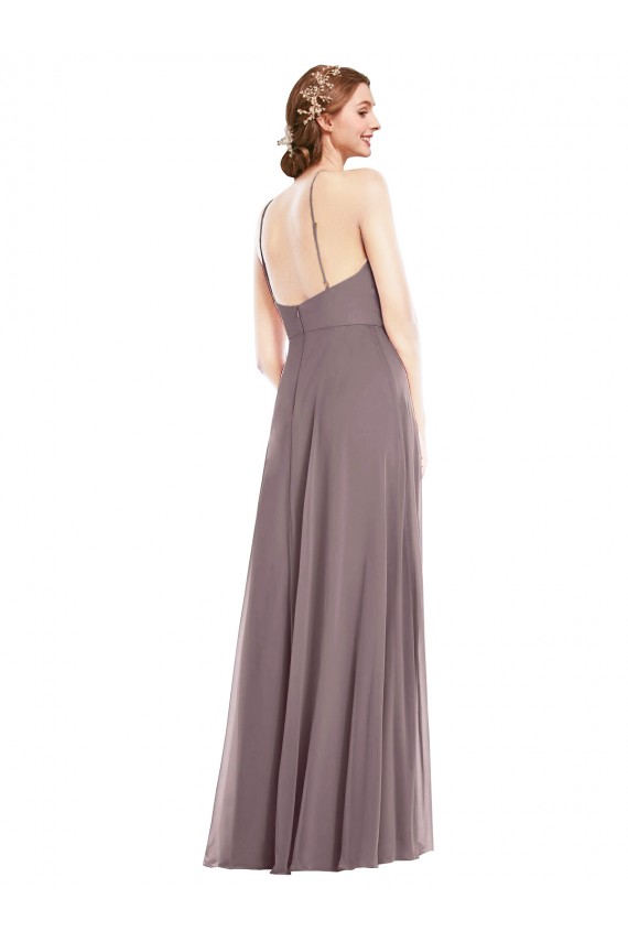 Sem Mangas Cabeçada Lombar Chiffon Linha A Vestidos de Madrinha / Vestidos de Noite