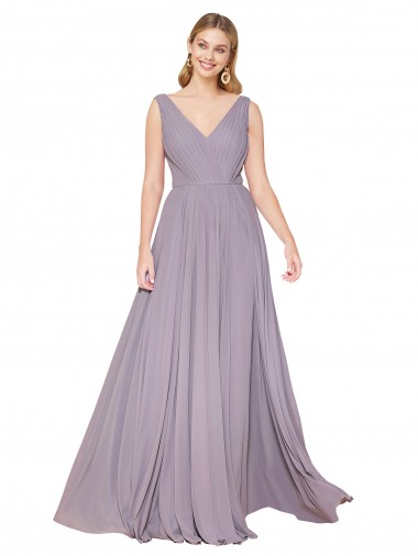 Sem Mangas Decote V Costas em V Chiffon Linha A Rosa Empoeirada Vestidos de Madrinha / Vestidos de Noite / Vestidos de Festa