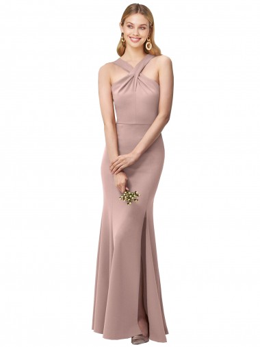 Sem Mangas Cabeçada Criss Cruz Crepe Esticado Bainha Vestidos de Madrinha / Vestidos de Festa