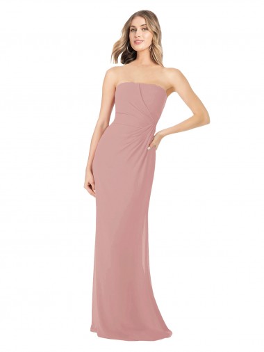 Sem Mangas Sem alças Chiffon Bainha Rosa Empoeirado Longo Vestidos de Madrinha