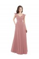 Mangas Curtas Decote V Costas em V Chiffon Linha A Rosa Empoeirado Longo Vestidos de Madrinha