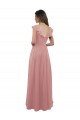 Mangas Curtas Decote V Costas em V Chiffon Linha A Rosa Empoeirado Longo Vestidos de Madrinha