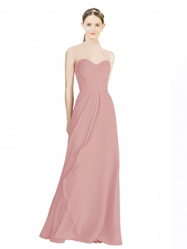 Sem Mangas Amor Lombar Chiffon Linha A Rosa Empoeirado Longo Vestidos de Madrinha