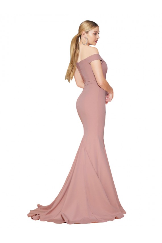 Sem Mangas Fora do Ombro Crepe Esticado Sereia Rosa Empoeirado Longo Vestidos de Madrinha / Vestidos de Noite / Vestidos de Festa