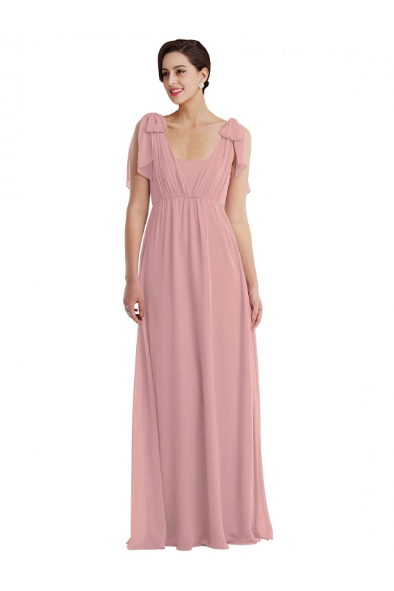 Sem Mangas Cabeçada Chiffon Linha A Rosa Empoeirado Longo Vestidos de Madrinha