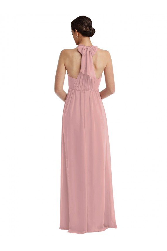 Sem Mangas Cabeçada Chiffon Linha A Rosa Empoeirado Longo Vestidos de Madrinha