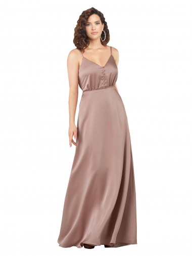 Sem Mangas Decote V Cetim Sedoso Linha A Vestidos de Madrinha / Vestidos de Noite