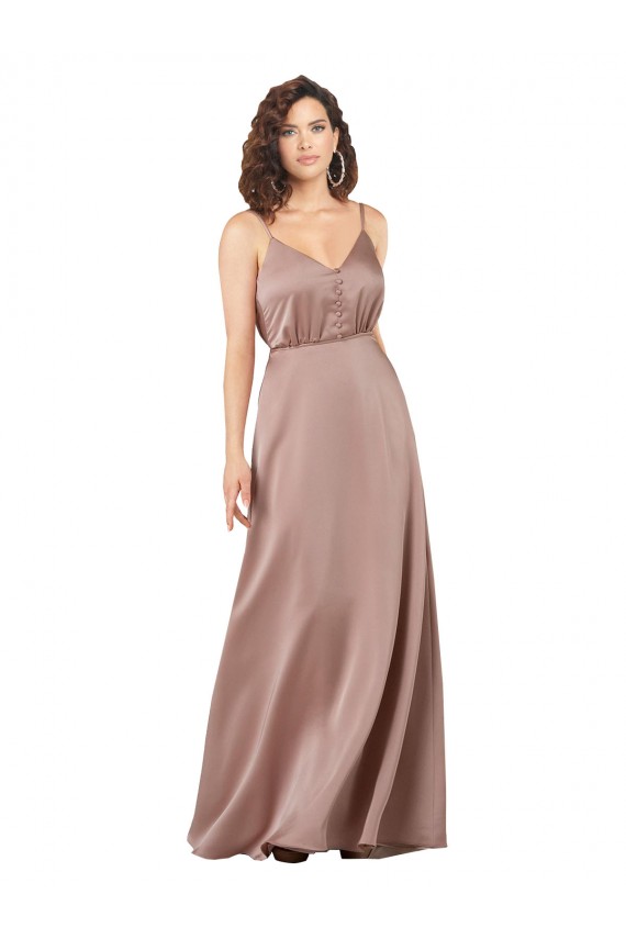 Sem Mangas Decote V Cetim Sedoso Linha A Vestidos de Madrinha / Vestidos de Noite