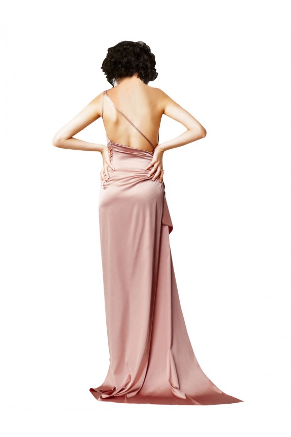 Sem Mangas Um Ombro Abrir de volta Cetim Sedoso Linha A Vestidos de Madrinha / Vestidos de Noite / Vestidos de Festa