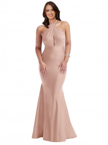 Sem Mangas Cabeçada Abrir de volta Cetim Sedoso Sereia Vestidos de Madrinha / Vestidos de Noite / Vestidos de Festa