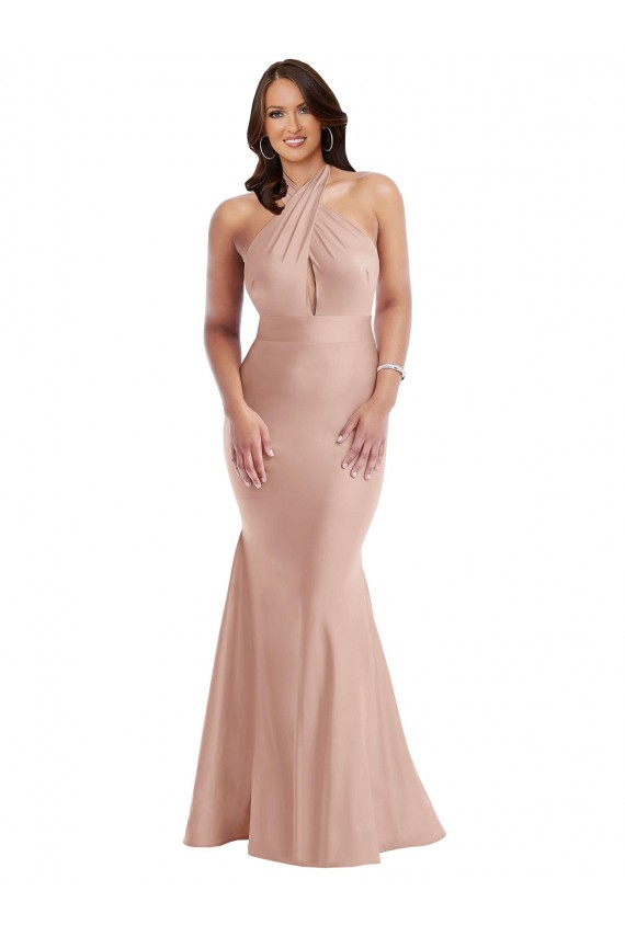 Sem Mangas Cabeçada Abrir de volta Cetim Sedoso Sereia Vestidos de Madrinha / Vestidos de Noite / Vestidos de Festa