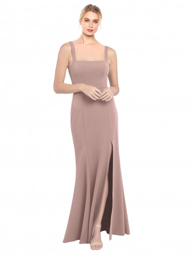 Sem Mangas Decote Quadrado Crepe Esticado Sereia Vestidos de Madrinha / Vestidos de Festa