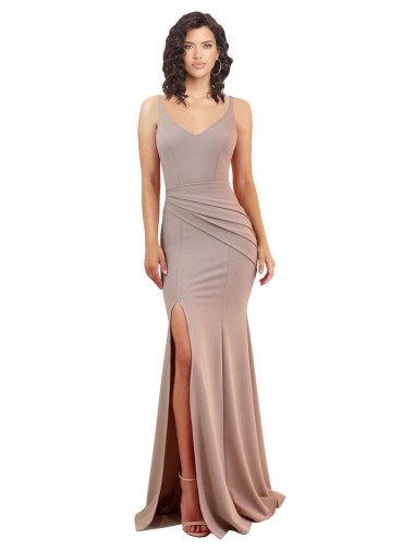 Sem Mangas Decote V Lombar Crepe Esticado Sereia Vestidos de Madrinha / Vestidos de Noite / Vestidos de Festa