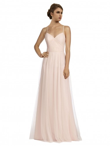 Sem Mangas Alças finas Tule Linha A Vestidos de Madrinha