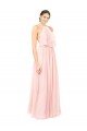 Sem Mangas Cabeçada Abrir de volta Chiffon Linha A Rosa Longo Vestidos de Madrinha
